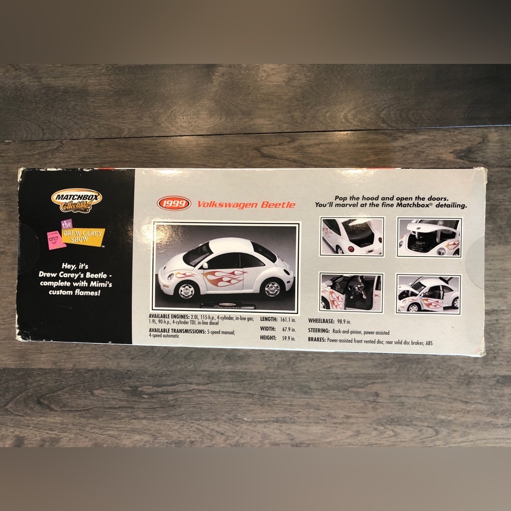 Matchbox Drew Carey Show 1999 VW Volkswagen Beetle Diecast 1:18 Flames Box - Picture 6 of 9